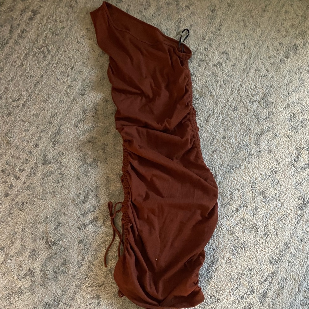 Rust coloured one shoulder bodycon dress